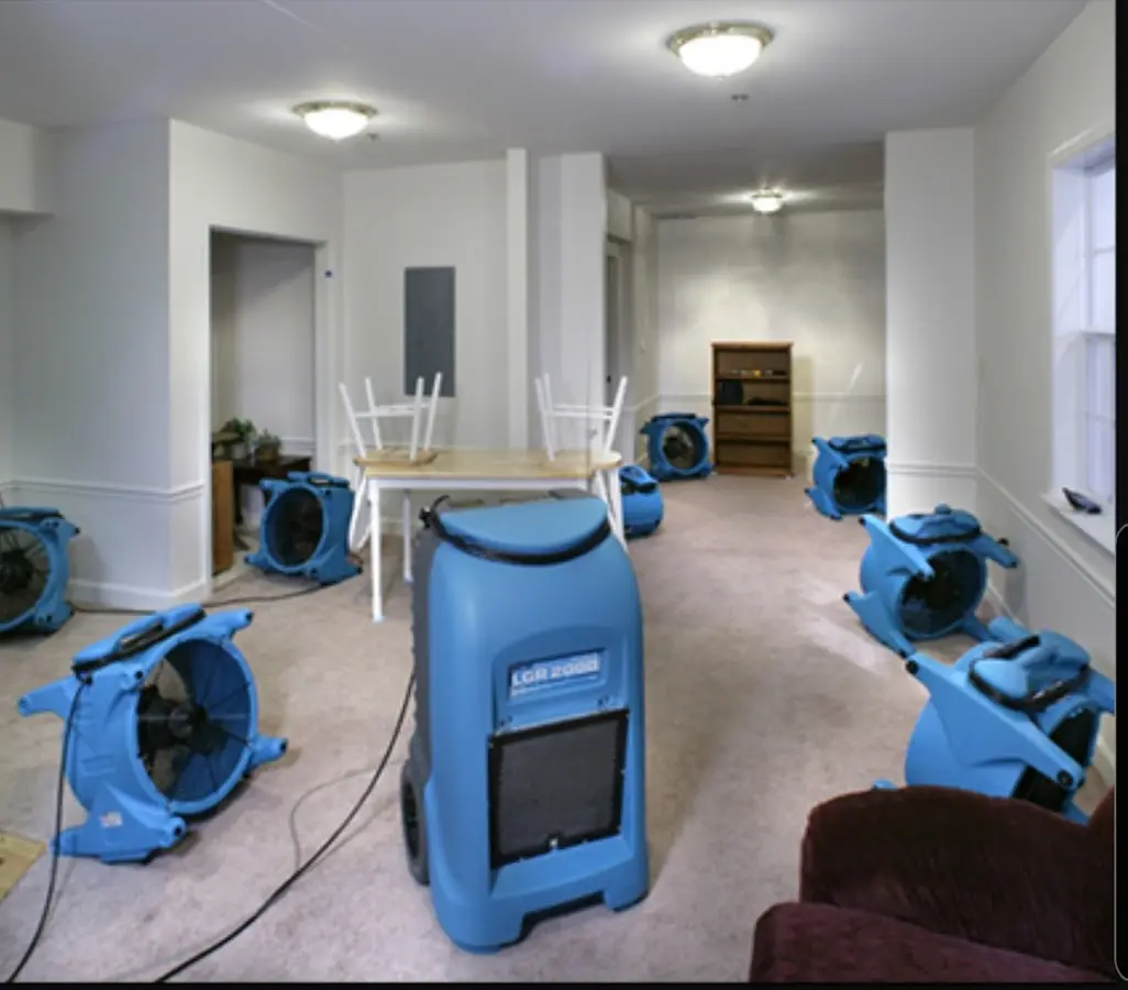 Air movers and dehumidifier setup for Water Extraction & Removal in Three Rivers