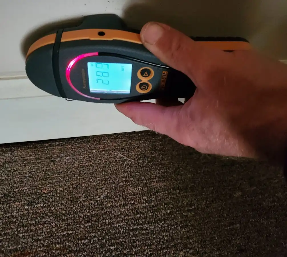 Moisture detection at baseboard during Burst Pipe Cleanup in Three Rivers